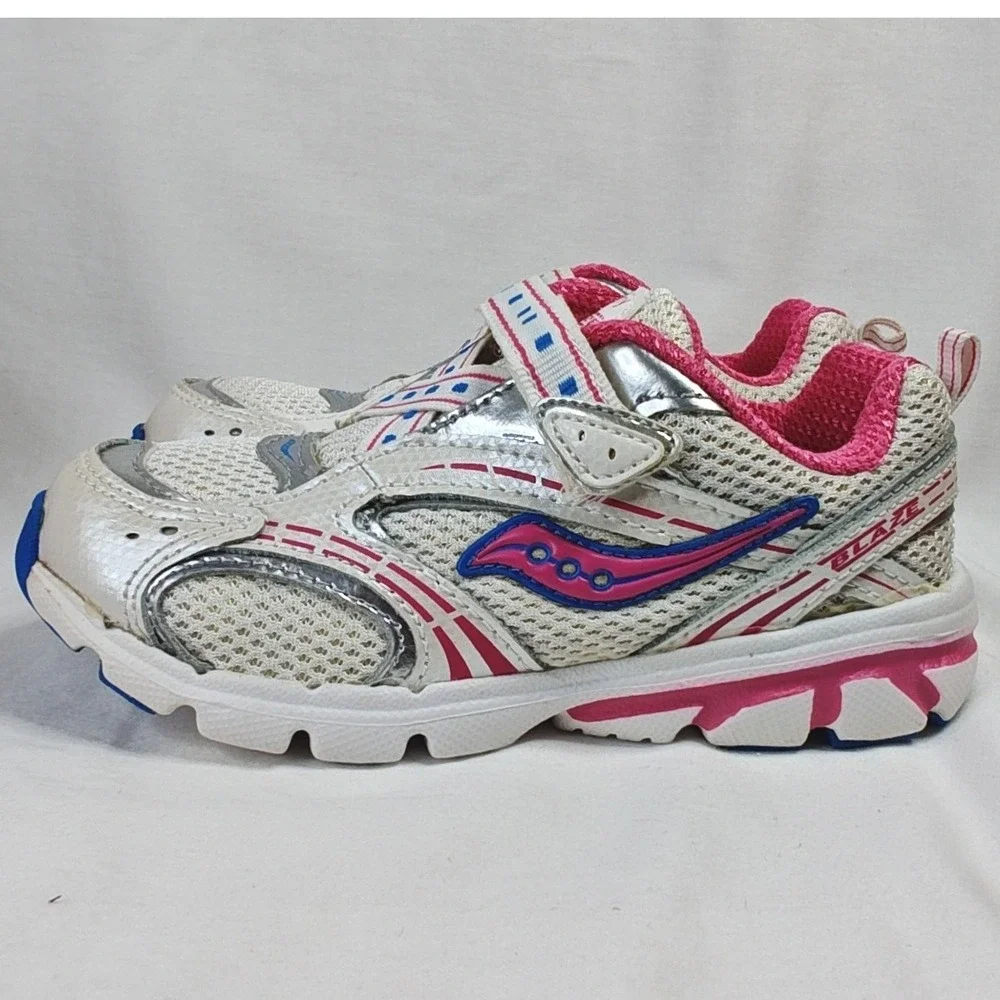Saucony Baby Blaze A/C White Pink Blue Girls Running Shoes 10W New Hook Loop